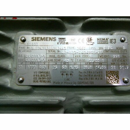 Siemens SD100 IEEE 256T 3PH 20HP 1770RPM 1-5/8IN 460V-AC AC MOTOR 1LE24212BB212AA3